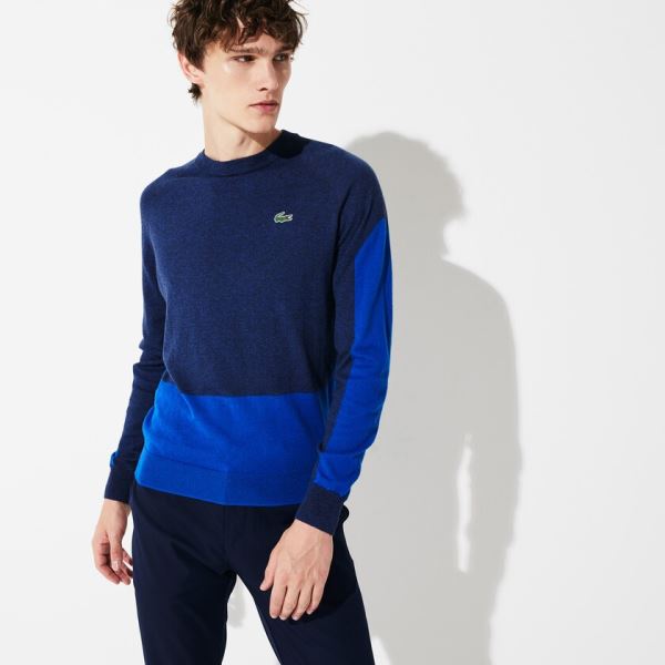 Lacoste SPORT Color-Blocked Breathable Wool Sweater - Svetr Pánské Blankyt / Blankyt | CZ-3CYVu7